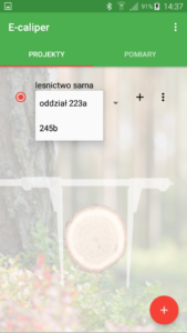 Aplikacja leśna E-caliper wybór projektu