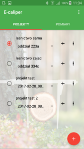 Aplikacja leśna E-caliper wybór projektu