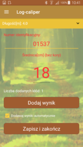 Aplikacja leśna Log-caliper pomiar kłody