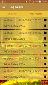 Aplikacja leśna Log-caliper podgląd pomiarów