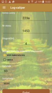 Aplikacja leśna Log-caliper nowy pomiar